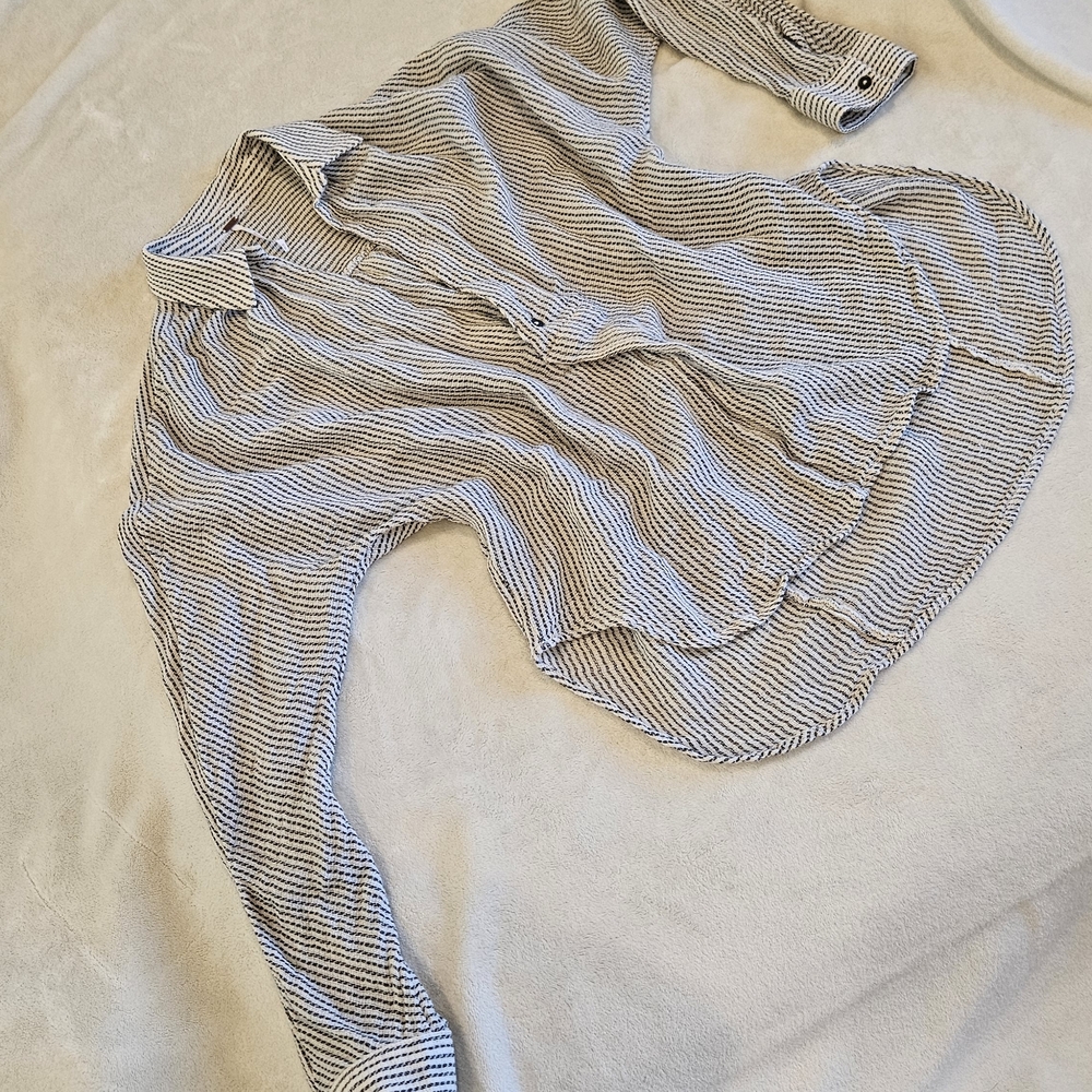 Free People Black and White Textured Top